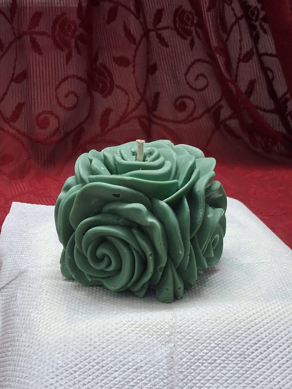 Green Rose Short Pillar Candle